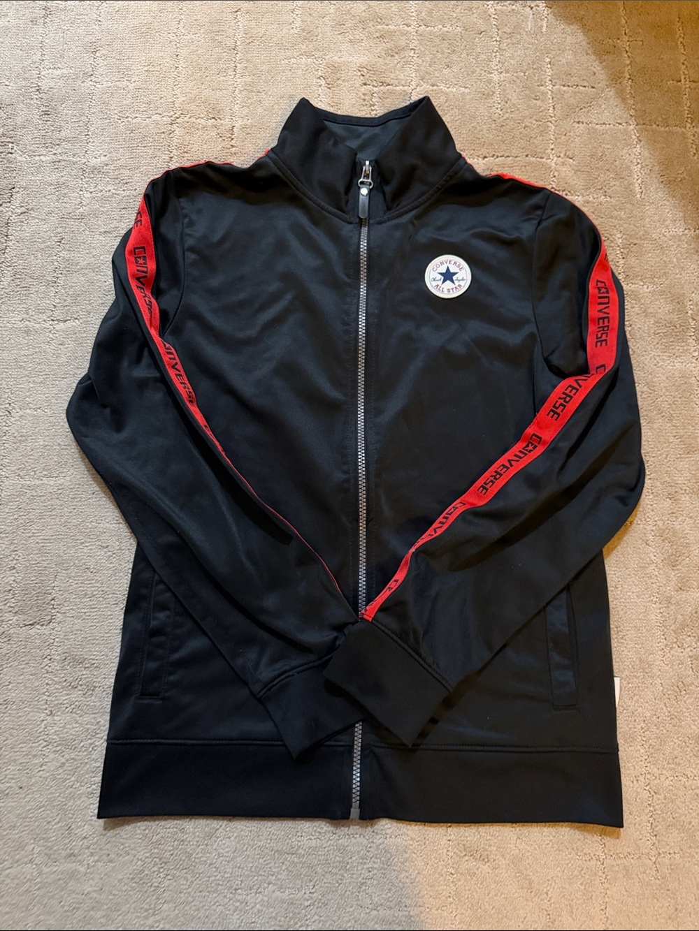 Converse Black Track Jacket with Red Sleeve Stripe size Large